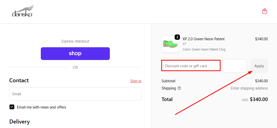 How to apply a Dansko promo code